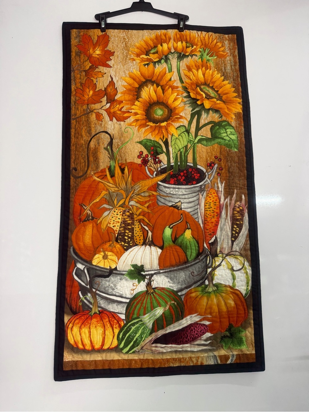 Hand Crafted Sunflowers & Autumn Harvest Lap Quilt - Orange, Green, Brown